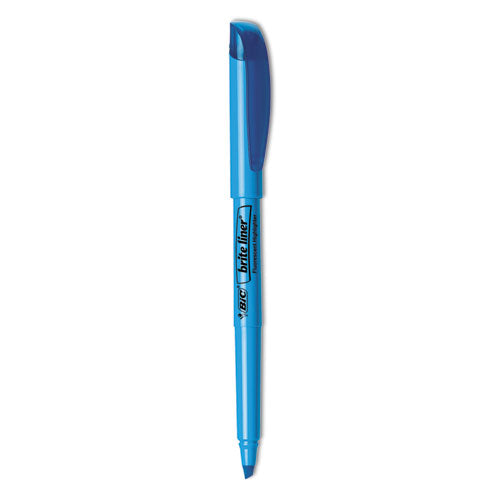 Image of BIC® Brite Liner Highlighter, Fluorescent Blue Ink, Chisel Tip, Blue/black Barrel, Dozen