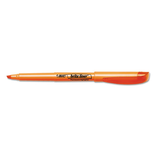 Image of BIC® Brite Liner Highlighter, Fluorescent Orange Ink, Chisel Tip, Orange/black Barrel, Dozen