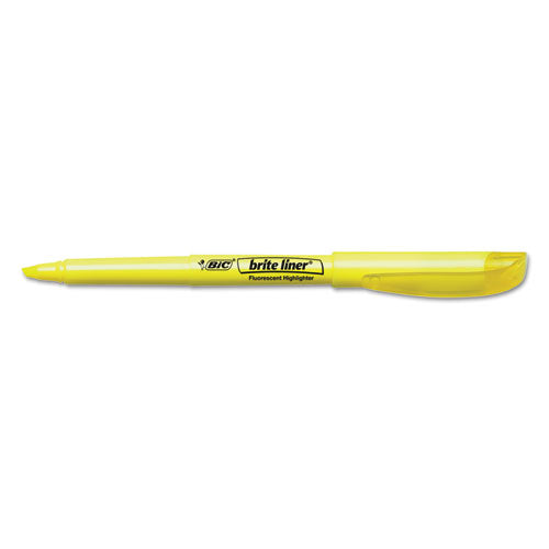 Image of BIC® Brite Liner Highlighter, Fluorescent Yellow Ink, Chisel Tip, Yellow/black Barrel, Dozen
