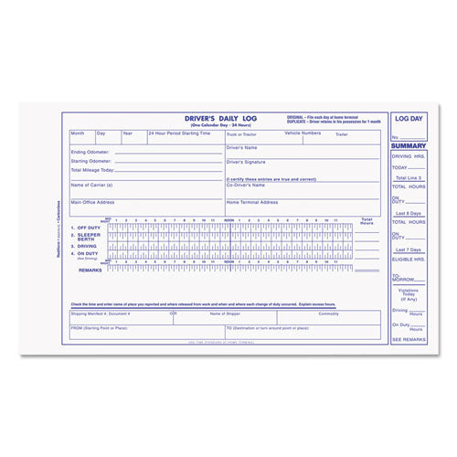 Image of Rediform® Driver's Daily Log Book, Two-Part Carbonless, 8.75 x 5.38, 31 Forms Total