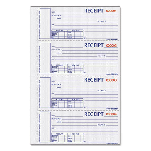 Image of Rediform® Durable Hardcover Numbered Money Receipt Book, Three-Part Carbonless, 6.88 x 2.75, 4 Forms/Sheet, 200 Forms Total