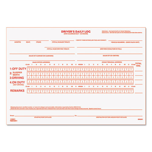 Image of Rediform® Driver's Daily Log Book with Daily Record and Hours Summary, Two-Part Carbonless, 7.88 x 5.5, 31 Forms Total