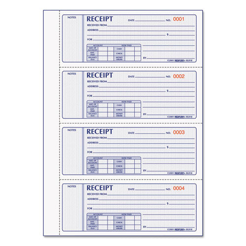 Image of Rediform® Money Receipt Book, Hardcover, Three-Part Carbonless, 7 x 2.75, 4 Forms/Sheet, 200 Forms Total
