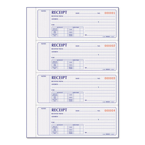 Image of Rediform® Receipt Book, Two-Part Carbonless, 7 x 2.75, 4 Forms/Sheet, 400 Forms Total