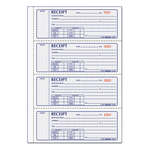 Image of Rediform® Money Receipt Book, Softcover, Three-Part Carbonless, 7 x 2.75, 4 Forms/Sheet, 100 Forms Total