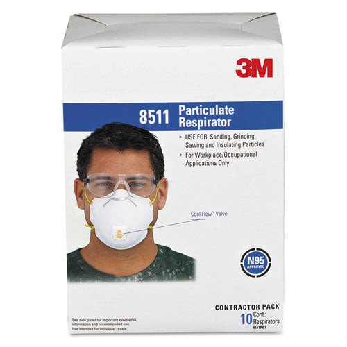 Image of 3M Particulate Respirator w/Cool Flow Exhalation Valve, Standard Size, 10/Box