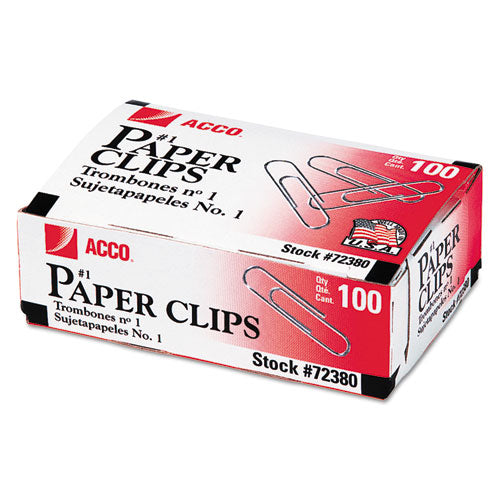 Image of ACCO Paper Clips, #1, Smooth, Silver, 100 Clips/Box, 10 Boxes/Pack