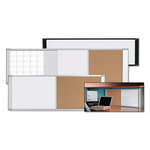 Image of MasterVision® Cubicle Workstation Dry Erase Board, Combo Magnetic Dry Erase/Bulletin, 48" x 18", Tan/White Surface, Satin Aluminum Frame