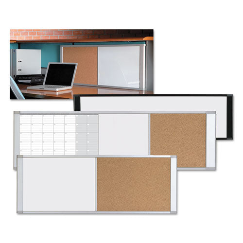 Image of MasterVision® Cubicle Workstation Dry Erase Board, Combo Magnetic Dry Erase/Bulletin, 48" x 18", Tan/White Surface, Satin Aluminum Frame
