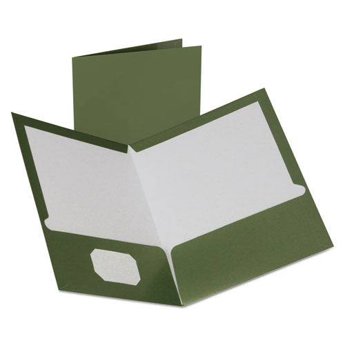 Image of Oxford Two-Pocket Laminated Folder, 100-Sheet Capacity, 11 X 8.5, Metallic Green, 25/box