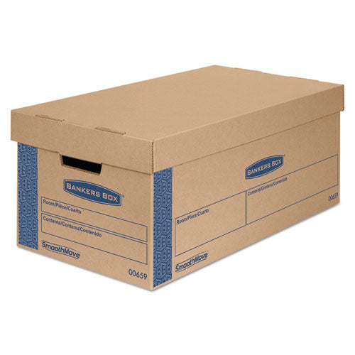 Image of Bankers Box® SmoothMove Prime Moving/Storage Boxes, Lift-Off Lid, Half Slotted Container, Small, 12" x 24" x 10", Brown/Blue, 8/Carton