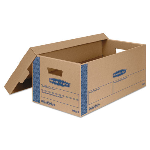 Image of Bankers Box® SmoothMove Prime Moving/Storage Boxes, Lift-Off Lid, Half Slotted Container, Small, 12" x 24" x 10", Brown/Blue, 8/Carton