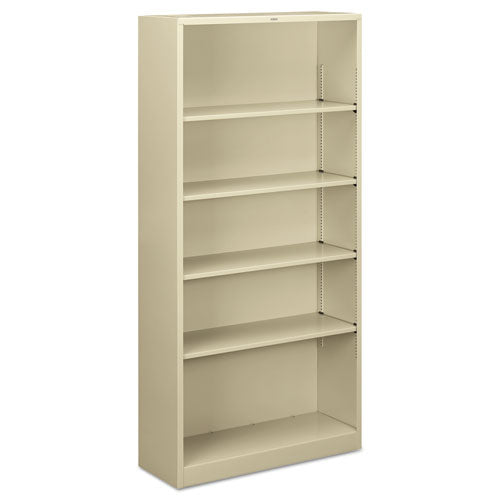 Image of HON® Metal Bookcase, Five-Shelf, 34.5w x 12.63d x 71h, Putty