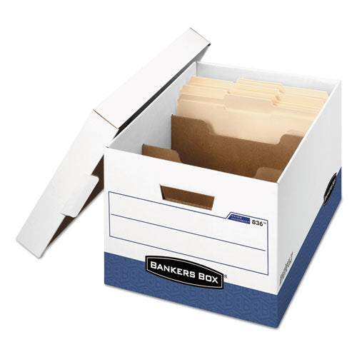 Image of Bankers Box® R-Kive Heavy-Duty Storage Boxes With Dividers, Letter/legal Files, 12.75" X 16.5" X 10.38", White/blue, 12/carton