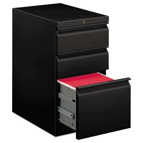 Image of HON® Brigade Mobile Pedestal With Pencil Tray Insert, Left Or Right, 3-Drawers: Box/box/file, Letter, Black, 15" X 22.88" X 28"