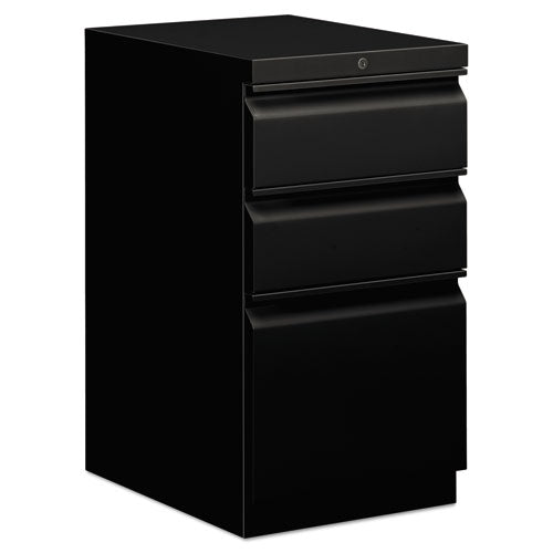 Image of HON® Brigade Mobile Pedestal With Pencil Tray Insert, Left Or Right, 3-Drawers: Box/box/file, Letter, Black, 15" X 19.88" X 28"