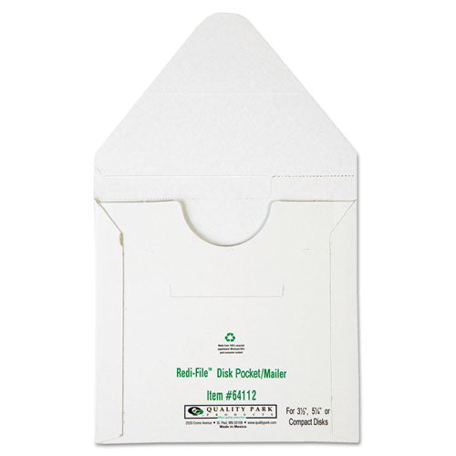 Image of Quality Park Redi-File Disk Pocket/Mailer for CDs/DVDs, Square Flap, Tuck-Tab Closure, 6 x 5.88, White, 10/Pack