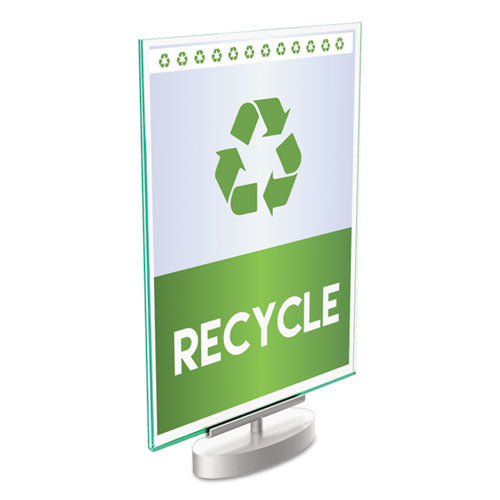 Image of deflecto® Superior Image Swivel Sign Holder w/Green Edge, 8.5 x 11 Insert, Silver Base