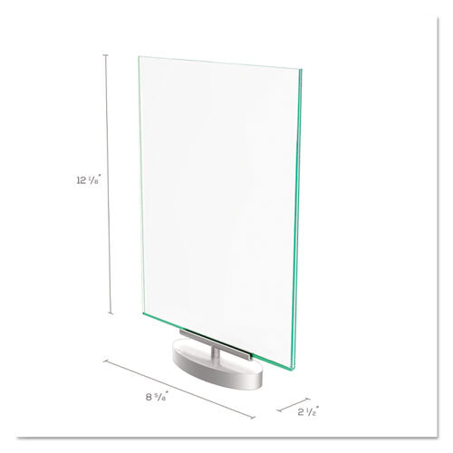 Image of deflecto® Superior Image Swivel Sign Holder w/Green Edge, 8.5 x 11 Insert, Silver Base