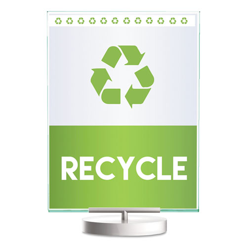 Image of deflecto® Superior Image Swivel Sign Holder w/Green Edge, 8.5 x 11 Insert, Silver Base