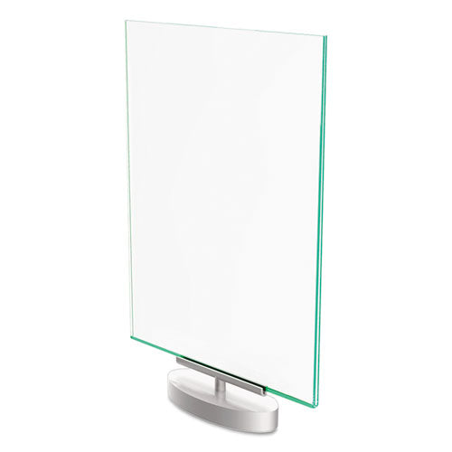 Image of deflecto® Superior Image Swivel Sign Holder w/Green Edge, 8.5 x 11 Insert, Silver Base
