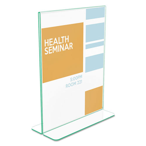 Image of deflecto® Superior Image Premium Green Edge Sign Holders, 8.5 x 11 Insert, Clear/Green