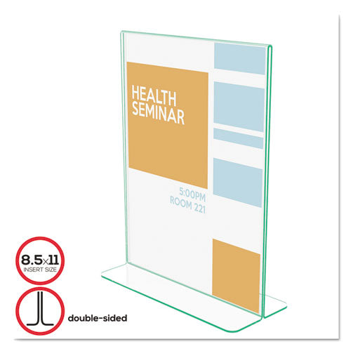 Image of deflecto® Superior Image Premium Green Edge Sign Holders, 8.5 x 11 Insert, Clear/Green