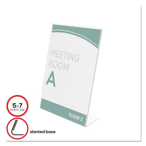 Image of deflecto® Superior Image Slanted Sign Holder, Portrait, 5 X 7 Insert, Clear