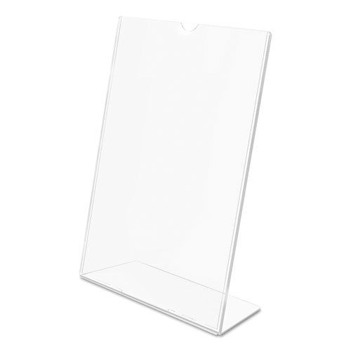 Image of deflecto® Superior Image Slanted Sign Holder, Top Loading, Portrait, 8.5 x 11 Insert, Clear