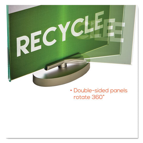 Image of deflecto® Superior Image Swivel Sign Holder w/Green Edge, 8.5 x 11 Insert, Silver Base