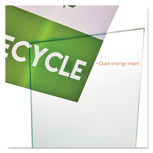 Image of deflecto® Superior Image Swivel Sign Holder w/Green Edge, 8.5 x 11 Insert, Silver Base