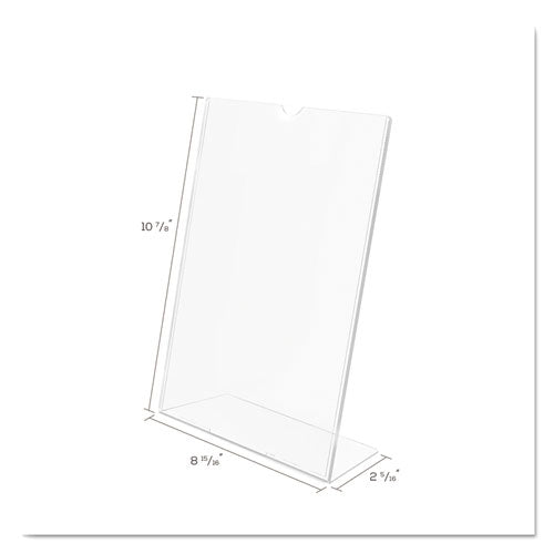 Image of deflecto® Superior Image Slanted Sign Holder, Top Loading, Portrait, 8.5 x 11 Insert, Clear
