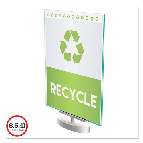 Image of deflecto® Superior Image Swivel Sign Holder w/Green Edge, 8.5 x 11 Insert, Silver Base