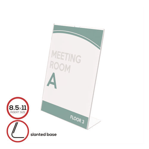 Image of deflecto® Superior Image Slanted Sign Holder, Top Loading, Portrait, 8.5 x 11 Insert, Clear