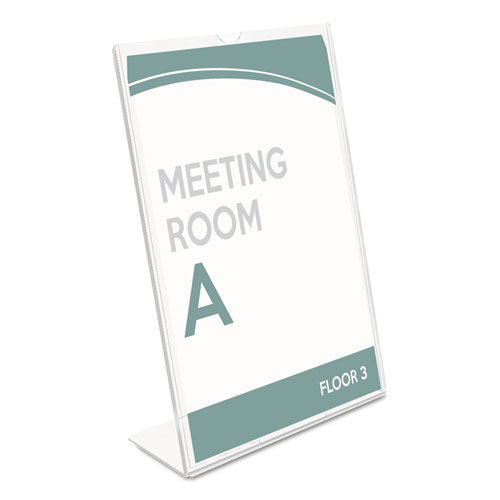 Image of deflecto® Superior Image Slanted Sign Holder, Top Loading, Portrait, 8.5 x 11 Insert, Clear
