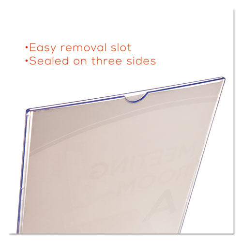 Image of deflecto® Superior Image Slanted Sign Holder, Top Loading, Portrait, 8.5 x 11 Insert, Clear