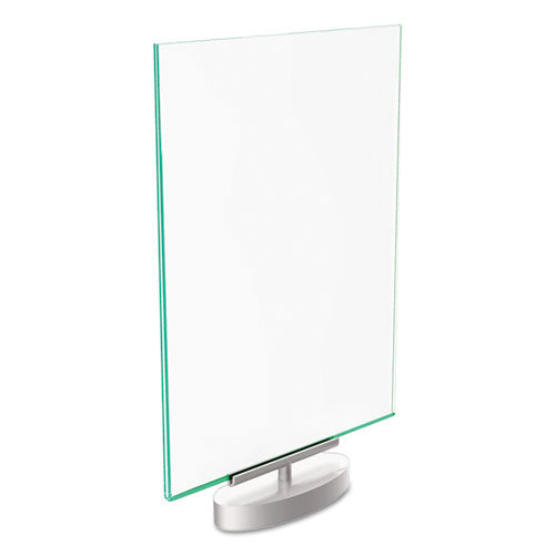 Image of deflecto® Superior Image Swivel Sign Holder w/Green Edge, 8.5 x 11 Insert, Silver Base
