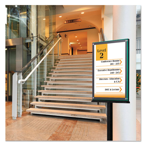 Image of deflecto® Double-Sided Magnetic Sign Display, 8.5 x 11 Insert, 56" Tall, Clear/Black