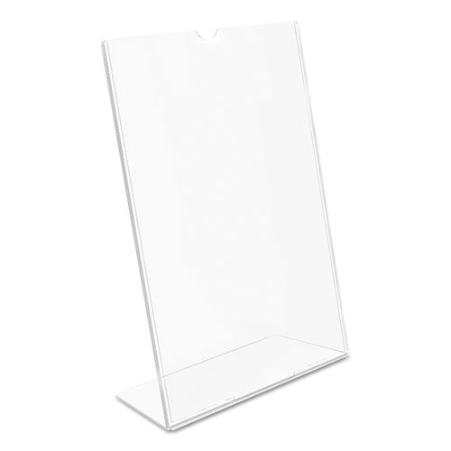 Image of deflecto® Superior Image Slanted Sign Holder, Top Loading, Portrait, 8.5 x 11 Insert, Clear