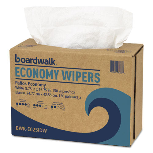 Image of Boardwalk® Scrim Wipers, 4-Ply, 9.75 x 16.75, White, 150/Dispenser Pack, 6 Dispenser Packs/Carton