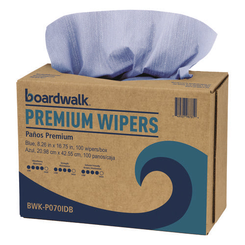 Image of Boardwalk® Hydrospun Wipers, 8.26 x 16.75, Blue, 100 Wipes/Box, 10 Boxes/Carton