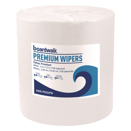 Image of Boardwalk® Hydrospun Wipers, 9 x 13, White, 1,100/Roll