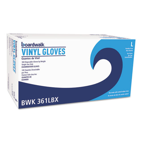 Image of Boardwalk® Exam Vinyl Gloves, Clear, Large, 3 3/5 Mil, 100/box, 10 Boxes/carton