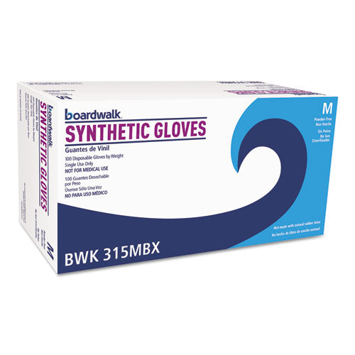 Image of Boardwalk® Powder-Free Synthetic Vinyl Gloves, Medium, Cream, 4 mil, 1,000/Carton