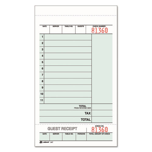 Image of Adams® Multi-Part Guest Check Unit Sets, Two-Part Carbonless, 4.25 x 6.75, 250 Forms Total