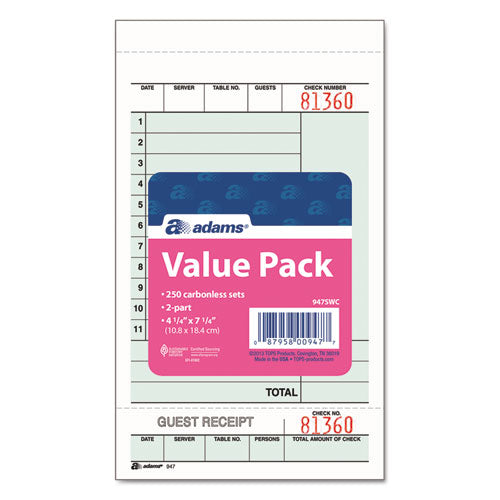 Image of Adams® Multi-Part Guest Check Unit Sets, Two-Part Carbonless, 4.25 x 6.75, 250 Forms Total