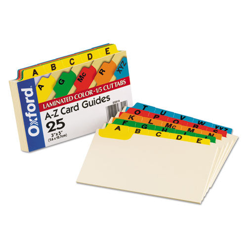 Image of Oxford Manila Index Card Guides With Laminated Tabs, 1/5-Cut Top Tab, A To Z, 3 X 5, Manila, 25/set