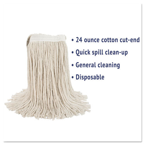 Image of Boardwalk® Premium Cut-End Wet Mop Heads, Cotton, 24oz, White, 12/carton