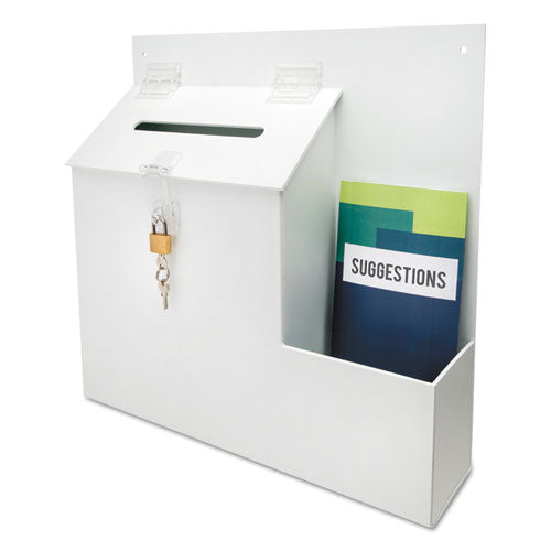 Image of deflecto® Suggestion Box Literature Holder with Locking Top, 13.75 x 3.63 x 13.94, Plastic, White