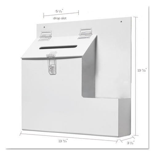 Image of deflecto® Suggestion Box Literature Holder with Locking Top, 13.75 x 3.63 x 13.94, Plastic, White